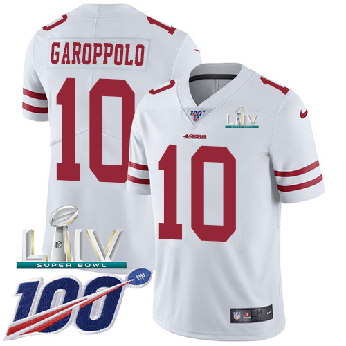 San Francisco 49ers Nike 10 Jimmy Garoppolo White Super Bowl LIV 2020 Youth Stitched NFL 100th Season Vapor Limited Jersey